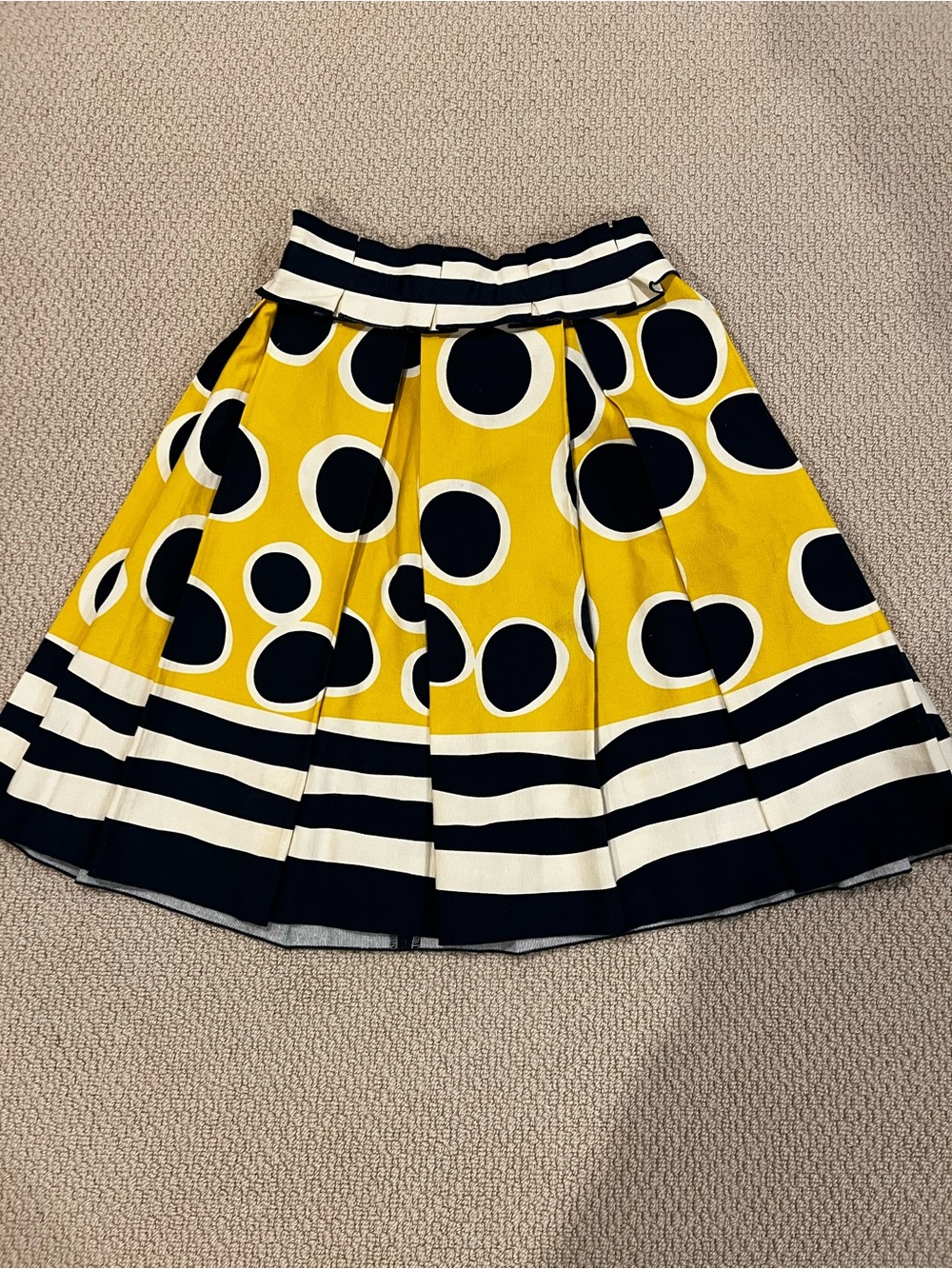 Anna Sui for Anthropologie Skirt XS Yellow Navy Polka Dot Stripe Midi Skirt